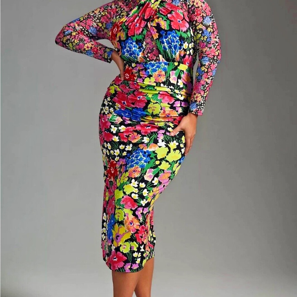 By FreePeople Vibrant Multicolor Long Sleeve Dress